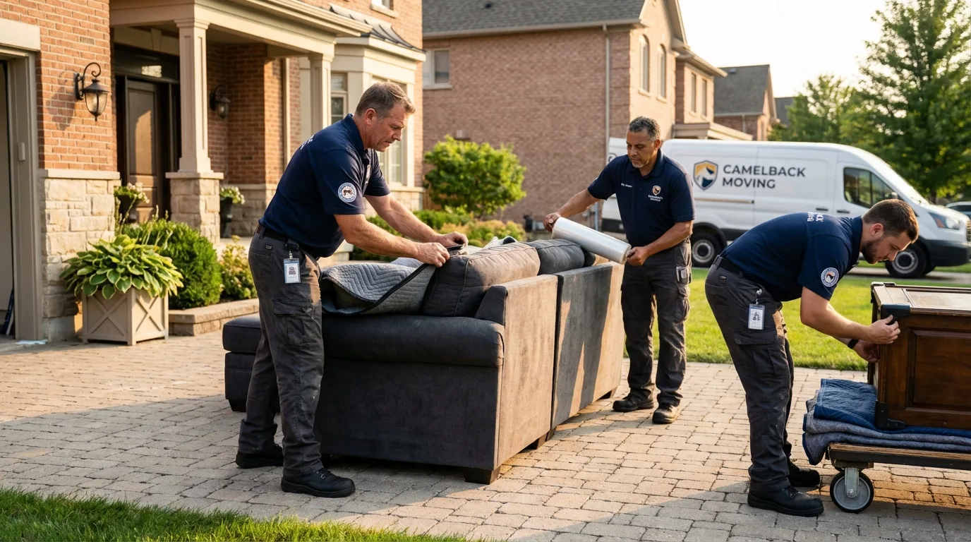 Large estate moving crew wrapping furniture in Cocoa Beach, FL